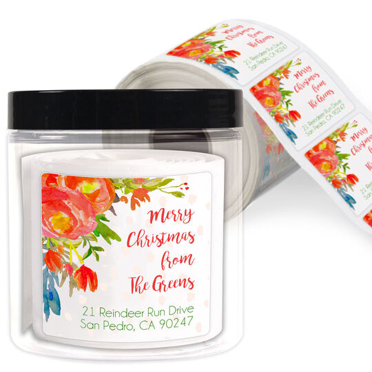 White Colorful Christmas Square Address Labels in a Jar